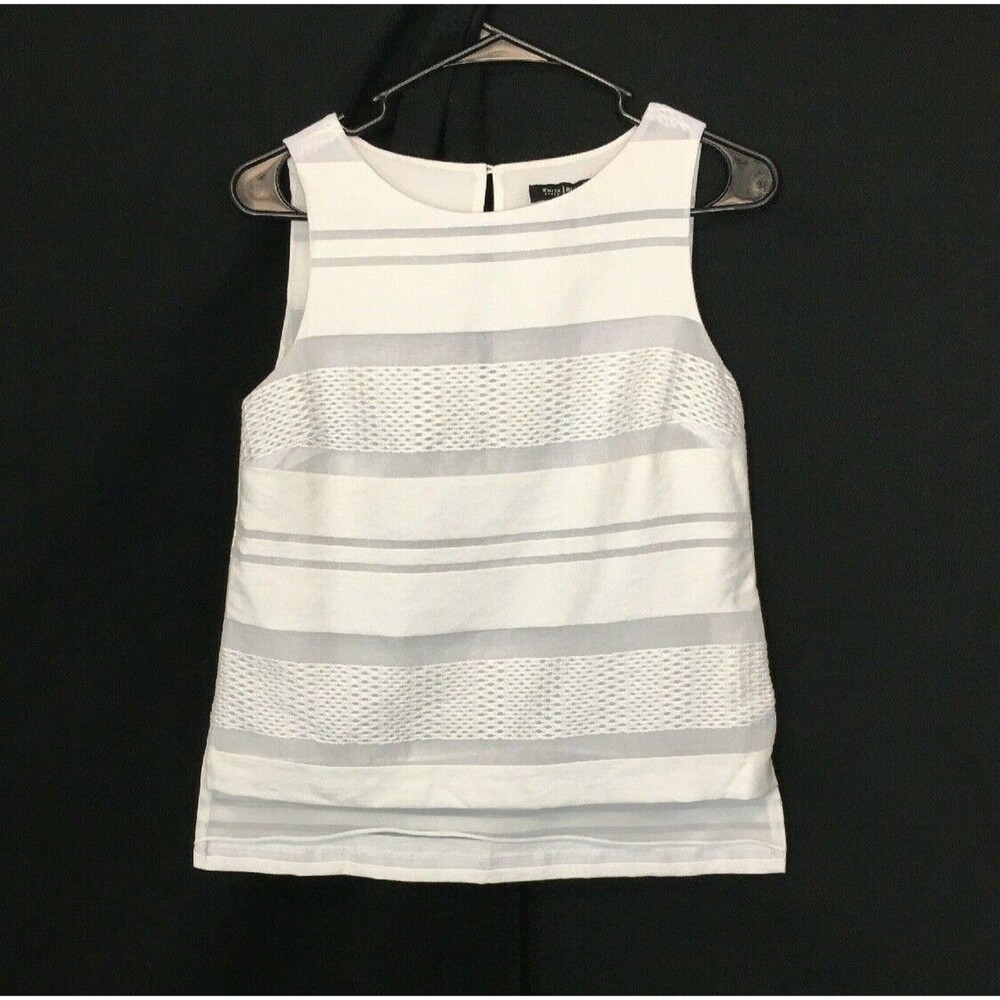 White House Black Market Top XS White Texture Stripe High Low Tunic Keyhole Cute